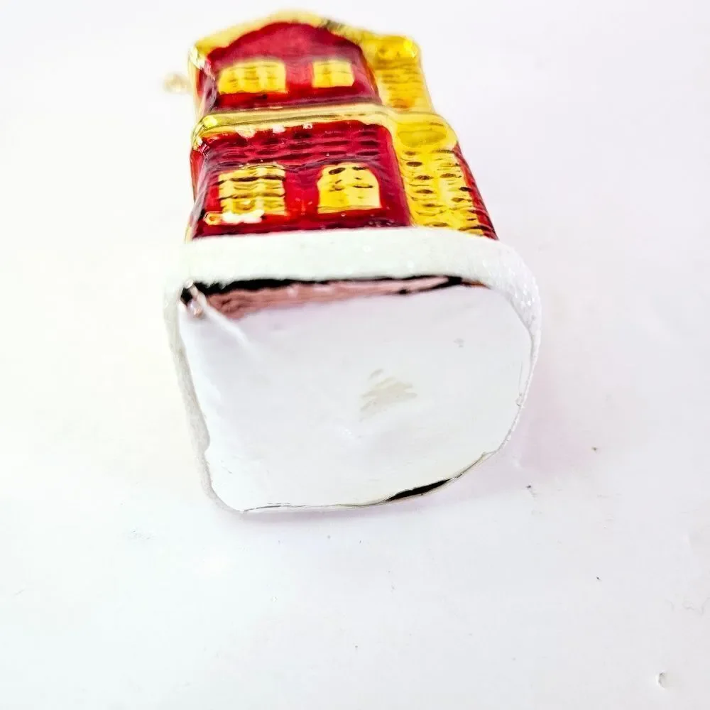Vintage Hand Painted Blown Glass Beach House Brownstone Christmas Tree Ornament